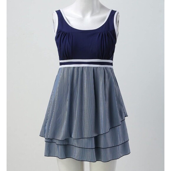 Unbranded Other - Women’s Tankini Swimsuit with Boy Shorts Two-Piece Ruffle Hem Striped Set - M